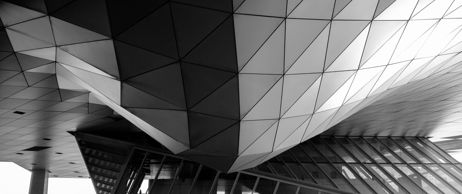 A building frame seen from directly below