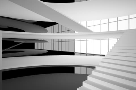 A curved concrete stairwell