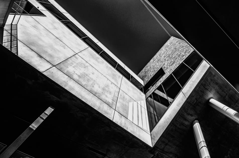 Steel beams photographed from below