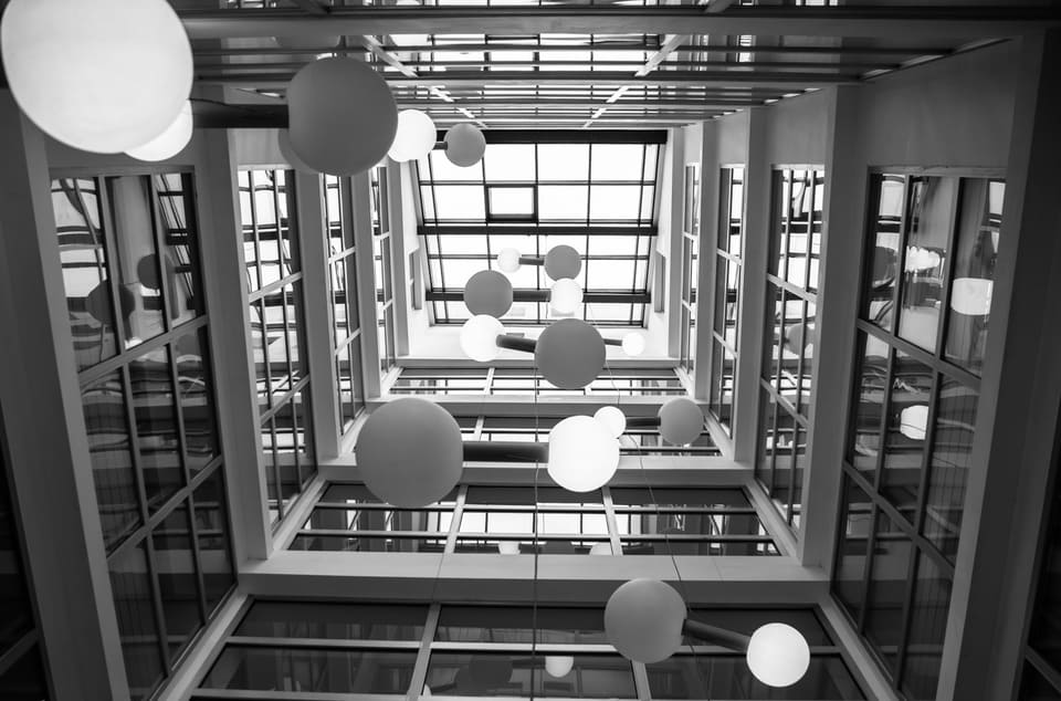 The interior frame of a large building